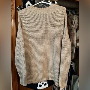 Tan Knit Side Slit Sweater